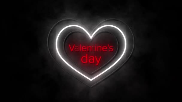Animatie Van Neon Valentijnsdag Tekst Flikkerende Gele Witte Harten Geschreven — Stockvideo