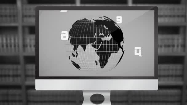 Kütüphaneye Karşı Bilgisayar Ekranında Birden Fazla Değişen Numara Alfabe Dönen — Stok video