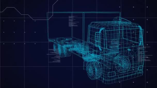 Animación Dibujo Azul Camión Procesamiento Datos Técnicos Interfaz Digital Concepto — Vídeos de Stock
