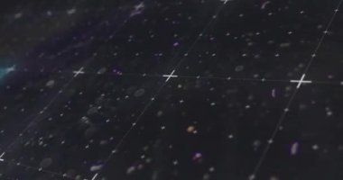 Şebeke arka planında parlayan mavi karelerin ve yanıp sönen çizgilerin animasyonu. dijital arayüz bağlantısı ve dijital olarak oluşturulan iletişim konsepti.