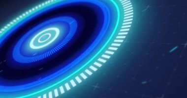 Parlayan mavi dürbünün taranması ve şebeke arka planında arıza ile dönmesi. dijital arayüz bağlantısı ve dijital olarak oluşturulan iletişim konsepti.