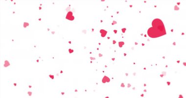 Beyaz arka planda dolaşan pembe kalpler. Aşk, tutku, romantizm, sevgi, sevgililer günü ve sevgililer günü konsepti, dijital olarak oluşturulmuş video.