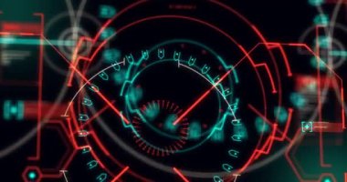 Koyu yeşil arkaplanda tarama ve veri işleme animasyonu. dijital arayüz küresel bağlantı ve dijital olarak oluşturulan iletişim konsepti.