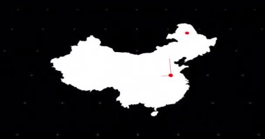 Siyah arkaplanda kırmızı noktaların hızlı hareket ettiği beyaz harita. iletişim ve bilgi ağı kavramını yaymak.