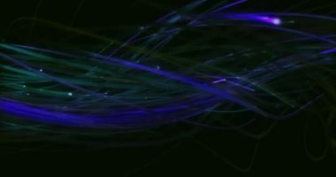 Siyah arkaplanda hareket eden bükülmüş mavi ve yeşil lifler. enerji, renk ve hareket konsepti, dijital olarak oluşturulmuş video.