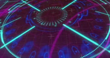 Siyah arkaplandaki pembe altıgen ağının üzerinde tarama alanının animasyonu. dijital arayüz küresel bağlantı ve dijital olarak oluşturulan iletişim konsepti.