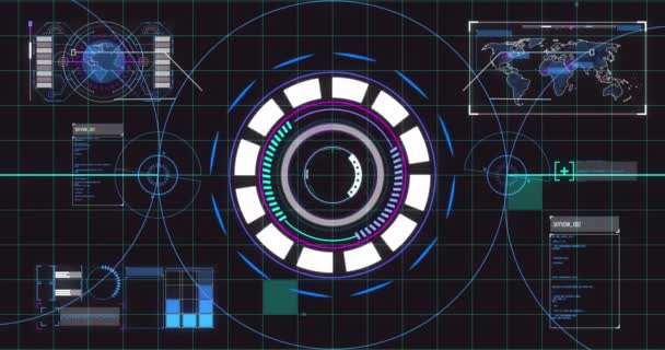 Animación Del Escaneo Alcance Procesamiento Datos Con Mapa Del Mundo — Vídeos de Stock