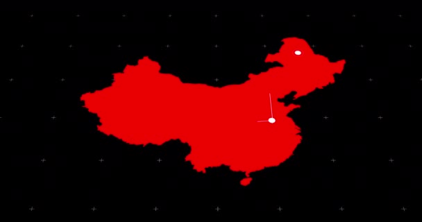 Piros Térkép Gyorsan Mozgó Fehér Hálózat Csatlakoztatott Pontok Fekete Alapon — Stock videók