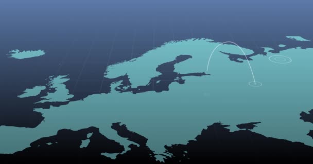 Blauwe Kaart Van Europa Met Stralende Witte Concentrische Cirkels Die — Stockvideo