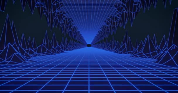 Animación Brillante Túnel Rejilla Azul Moviéndose Bucle Sin Fisuras Concepto — Vídeos de Stock