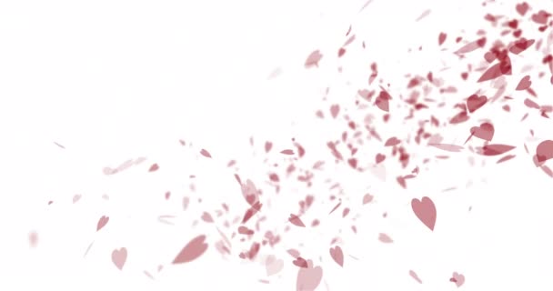 Sacco Piccoli Cuori Rosa Che Cadono Uno Sfondo Bianco Amore — Video Stock