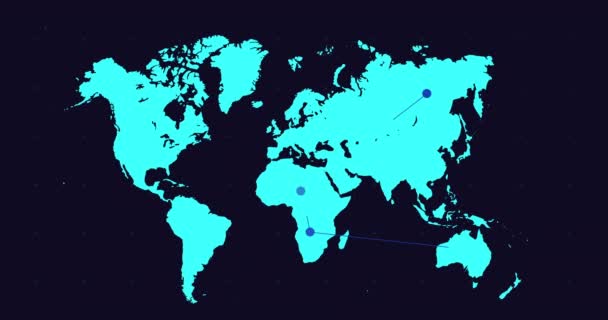 Kék Világtérkép Mozgó Sötétkék Hálózat Csatlakoztatott Pontok Fekete Háttér Globális — Stock videók