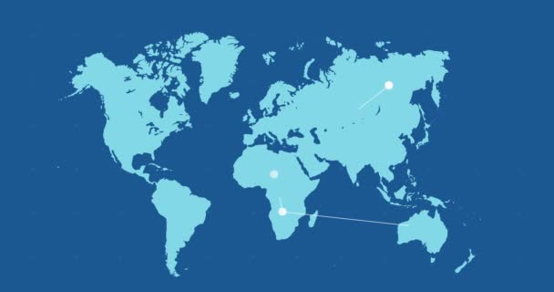 Kék Világtérkép Mozgó Fehér Hálózat Összekapcsolt Pontok Kék Háttér Globális — Stock videók