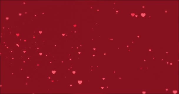 Corações Cor Rosa Caindo Sobre Fundo Vermelho Escuro Amor Paixão — Vídeo de Stock