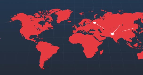 Mapa Del Mundo Rojo Con Red Blanca Movimiento Puntos Conectados — Vídeos de Stock