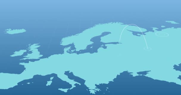 Mapa Azul Europa Com Círculos Concêntricos Brancos Irradiando Espalhando Entre — Vídeo de Stock