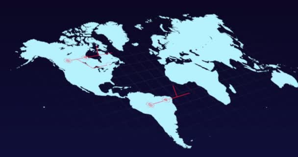 Mappa Del Mondo Blu Con Crescente Rete Rossa Icone Collegate — Video Stock