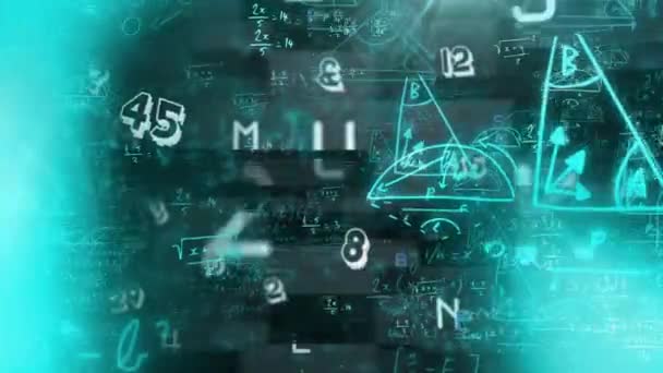 Digital Animasjon Flere Tall Alfabeter Endring Mot Matematiske Ligninger Svart – stockvideo