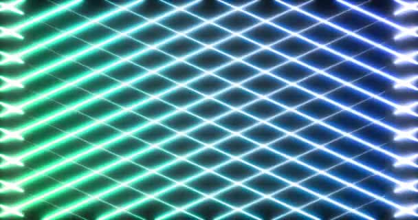 Animation Glowing Neon Blue Green Mesh Moving Seamless Loop Black — Stock Video