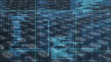 Siyah arkaplanda ikili kodlama veri işlemesine karşı veri işleme dijital animasyonu. Bilgisayar arayüzü teknolojisi ve çevrimiçi güvenlik kavramı.