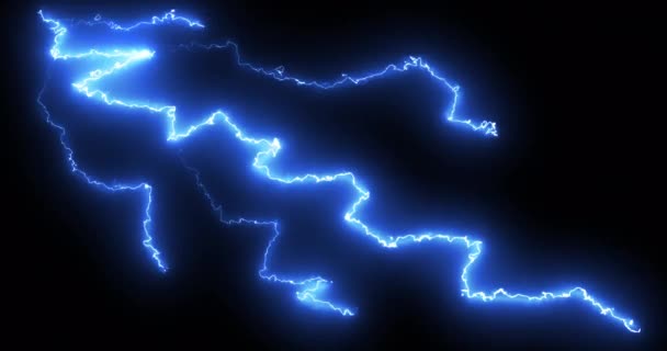 Blue Lightning Bolts Electrical Current Moving Wildly Black Background Energy — Stock Video