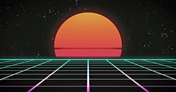 바다없는 위에서 타오르는 주황색 태양의 애니메이션 비디오 게임의 움직임 개념을 — 비디오