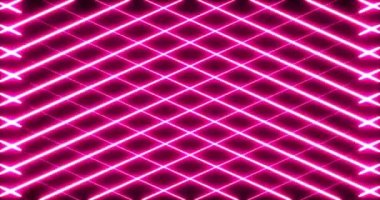 Pembe ve parlak köşegen çizgilerin kusursuz döngü üzerinde kesişmesinin animasyonu. renk ve hareket kavramı dijital olarak oluşturulmuş video.