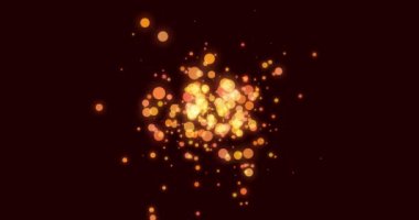 Turuncu ve sarı yarı saydam halkalar koyu bir arka planda parlıyor. ışık, renk, enerji ve hareket konsepti, dijital olarak oluşturulmuş video.