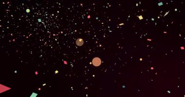 Çok renkli konfeti parçaları siyah arka plana sorunsuzca düşüyor. kutlama, renk, enerji ve hareket konsepti, dijital olarak oluşturulmuş video.