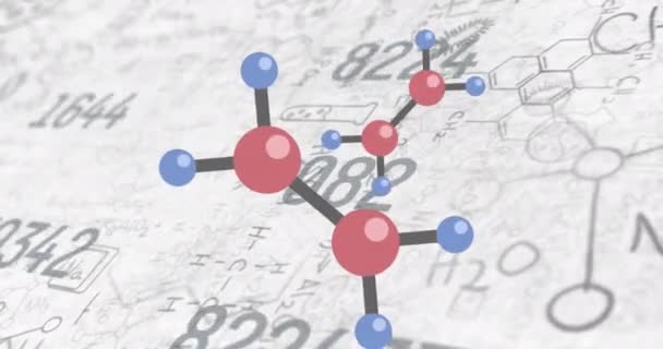 Цифрова Анімація Хімічних Структур Обертаються Проти Хімічних Формул Білому Тлі — стокове відео
