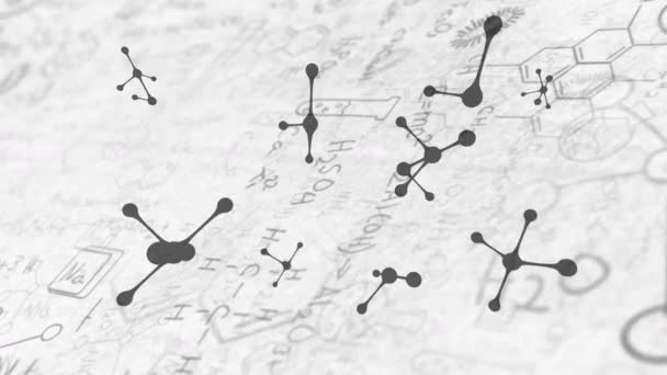 Digitale Animatie Van Chemische Structuren Die Draaien Tegen Chemische Formules — Stockvideo