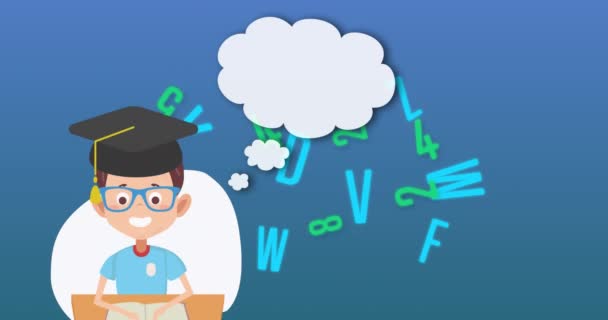 Animação Digital Ícone Menino Escola Contra Vários Números Alfabetos Mudança — Vídeo de Stock