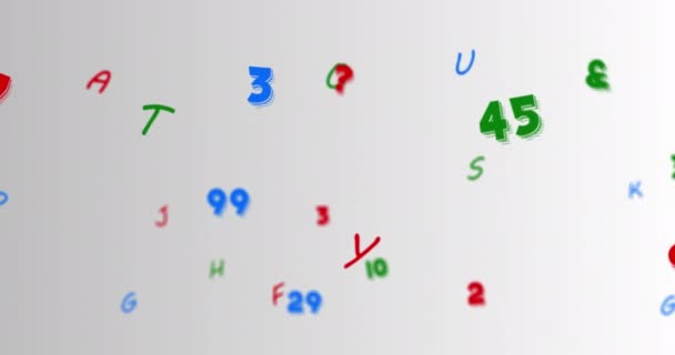 Ψηφιακή Κινούμενη Εικόνα Πολλαπλών Αριθμών Και Αλφάβητων Που Επιπλέουν Γκρι — Αρχείο Βίντεο