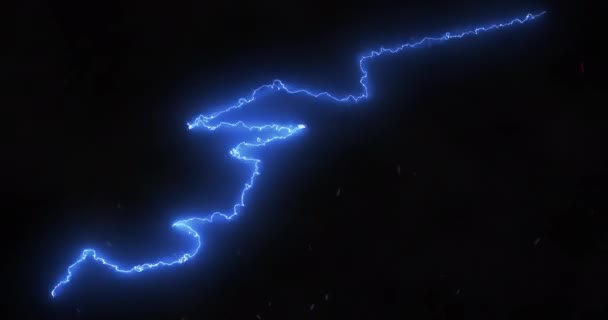 黒い背景の間を 電流の青い雷のボルトが乱暴に移動します エネルギー 光と動きの概念 デジタルで生成されたビデオ — ストック動画