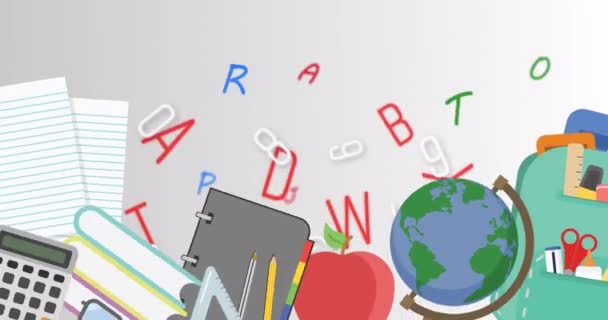 Цифрова Анімація Шкільних Концептуальних Піктограм Рухаються Проти Декількох Змінних Чисел — стокове відео