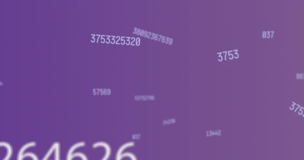 Animación Digital Múltiples Números Cambiantes Símbolos Flotando Sobre Fondo Púrpura — Vídeo de stock
