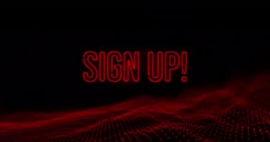 Siyah arkaplan üzerinde kırmızı parlayan ağ bulunan kırmızı neon yazının animasyonu. dijital arayüz bağlantısı ve dijital olarak oluşturulan iletişim konsepti.