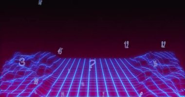 Video oyununun parlayan ızgarasında değişen numaraların animasyonu. dijital arayüz küresel bağlantı ve eğlence konsepti dijital olarak oluşturulmuş video.