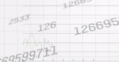 Değişen sayıların animasyonu ve ızgara üzerinde işleyen istatistiklerin istatistikleri. dijital arayüz küresel bağlantı ve dijital olarak oluşturulan iletişim konsepti.