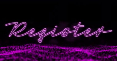 Siyah arkaplan üzerinde mor parlayan ağlı mor neon metin animasyonu. dijital arayüz bağlantısı ve dijital olarak oluşturulan iletişim konsepti.