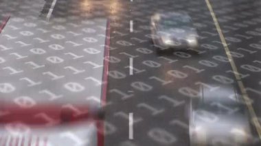 Şehir trafiğine karşı ikili kodlama veri işlemesinin dijital bileşimi. küresel ağ oluşturma ve çevrimiçi güvenlik kavramı.