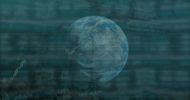 Dünya çapında finansal veri işleme animasyonu. dijital arayüz küresel bağlantı ve finans konsepti dijital olarak oluşturulmuş video.