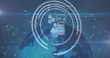 Dünya üzerindeki simgelerle bağlantı ağının animasyonu. dijital arayüz küresel bağlantı ve dijital olarak oluşturulan iletişim konsepti.