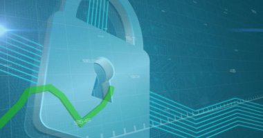 Çevrimiçi güvenlik asma kilidi üzerinden yeşil hattın animasyonu. dijital arayüz küresel bağlantı ve dijital olarak oluşturulan iletişim konsepti.