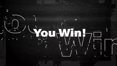 Siyah arka planda yanıp sönen sözlerin animasyonu. dijital arayüz video oyunu ve hareket konsepti dijital olarak oluşturuldu.