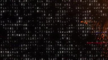 Siyah arkaplanda kırmızı ışık yollarının üzerinde ikili kodlama animasyonu. küresel bağlantı ve iletişim, renk ve hareket kavramı dijital olarak oluşturulmuş video.