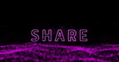 Siyah arkaplan üzerinde mor parlayan ağ ile paylaşılan mor neon metnin animasyonu. dijital arayüz bağlantısı ve dijital olarak oluşturulan iletişim konsepti.