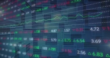 Borsa numaralarının finansal veri işleme animasyonu. dijital arayüz küresel bağlantı ve dijital olarak oluşturulan iletişim konsepti.