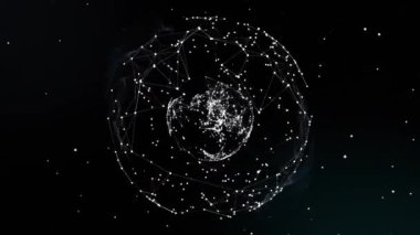 Siyah arkaplanda dönen ışık ağı animasyonu. küresel bağlantı ve iletişim, renk ve hareket kavramı dijital olarak oluşturulmuş video.