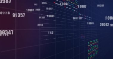 Değişen numaraların animasyonu ve finansal veri işleme. dijital arayüz küresel bağlantı ve finans konsepti dijital olarak oluşturulmuş video.